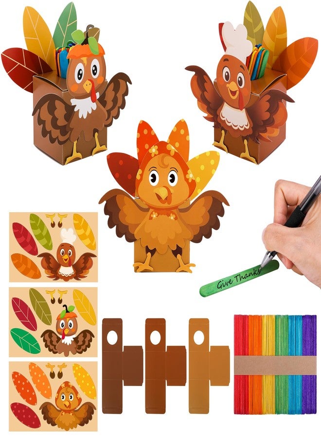 Wehhbtye 24 Set Thanksgiving Turkey Paper Jar Craft, Thankful Turkey DIY Boxes with Wooden Stick, Fall Gratitude Prayer Jar Crafts for Religious Party Supplies Handicraft Art Decoration - Image 1